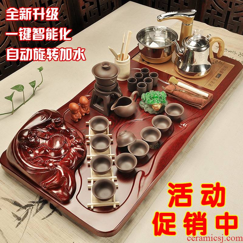 Beauty cabinet kung fu tea sets automatic snap a whole set of wood tea tray was purple ceramic tea sets tea taking
