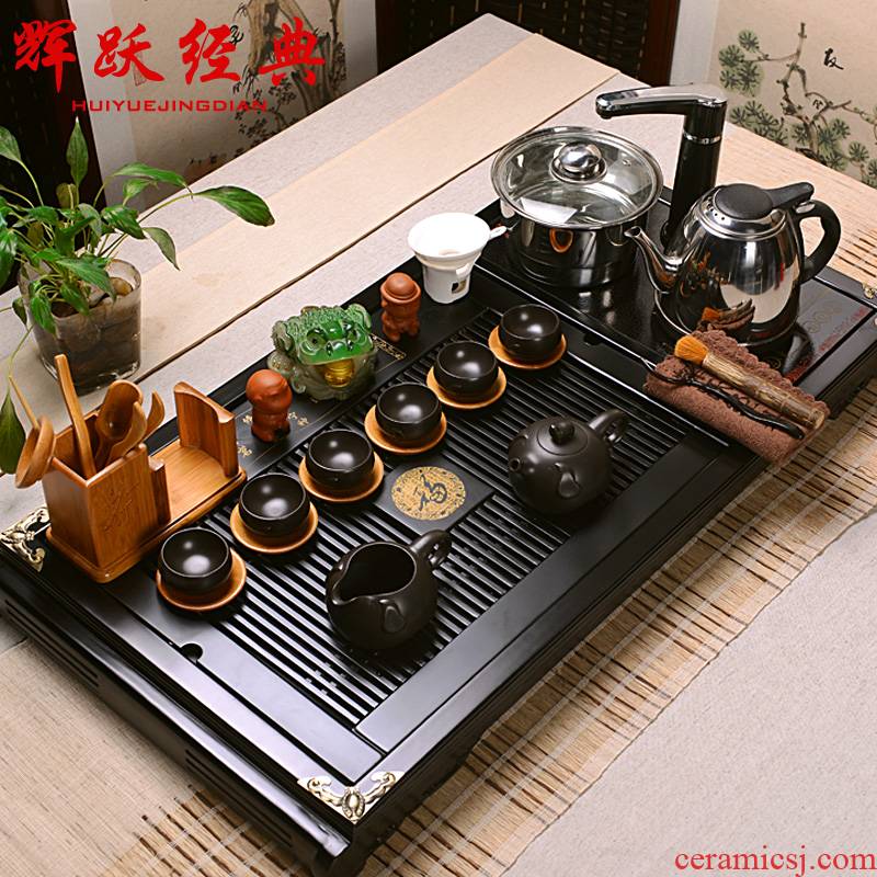 Hui make yixing purple sand kung fu tea sets pumping induction cooker tea set solid wood buford tea tray