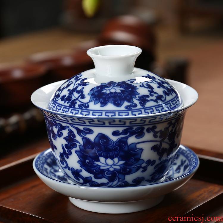 Blue and white porcelain tea tureen large for ceramic kung fu tea set three to toast to use to use teapot teacup