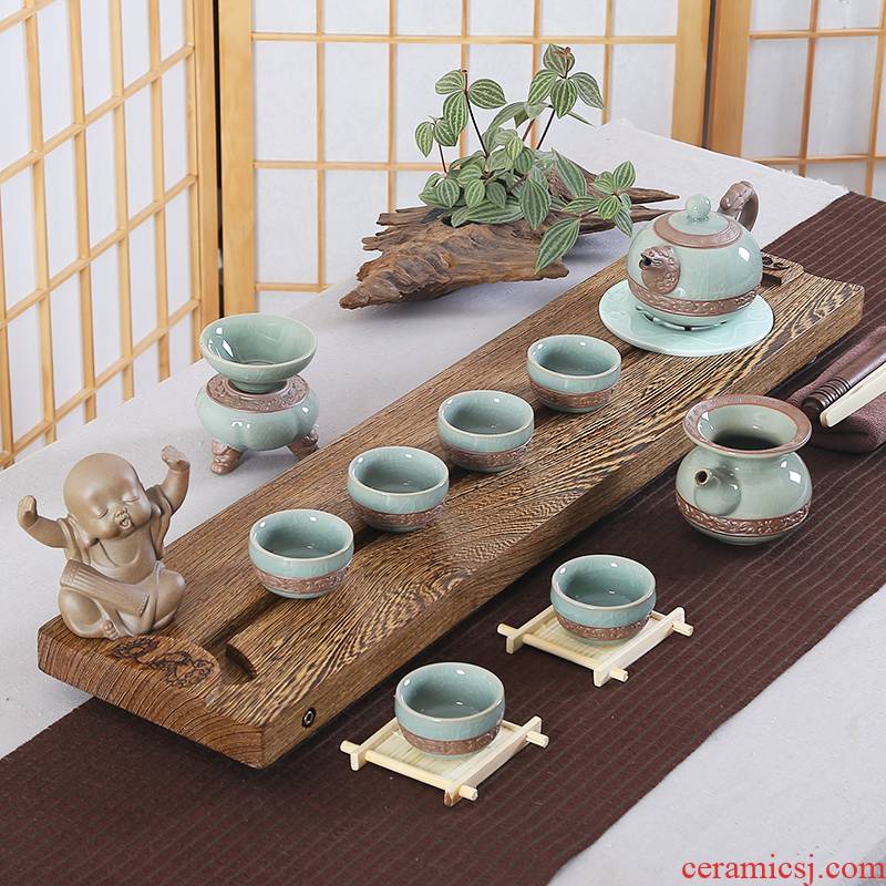 The whole piece of chicken wings wood tea tray tea set suits for your up up ceramics elder brother kung fu solid wood tea table household contracted tea set