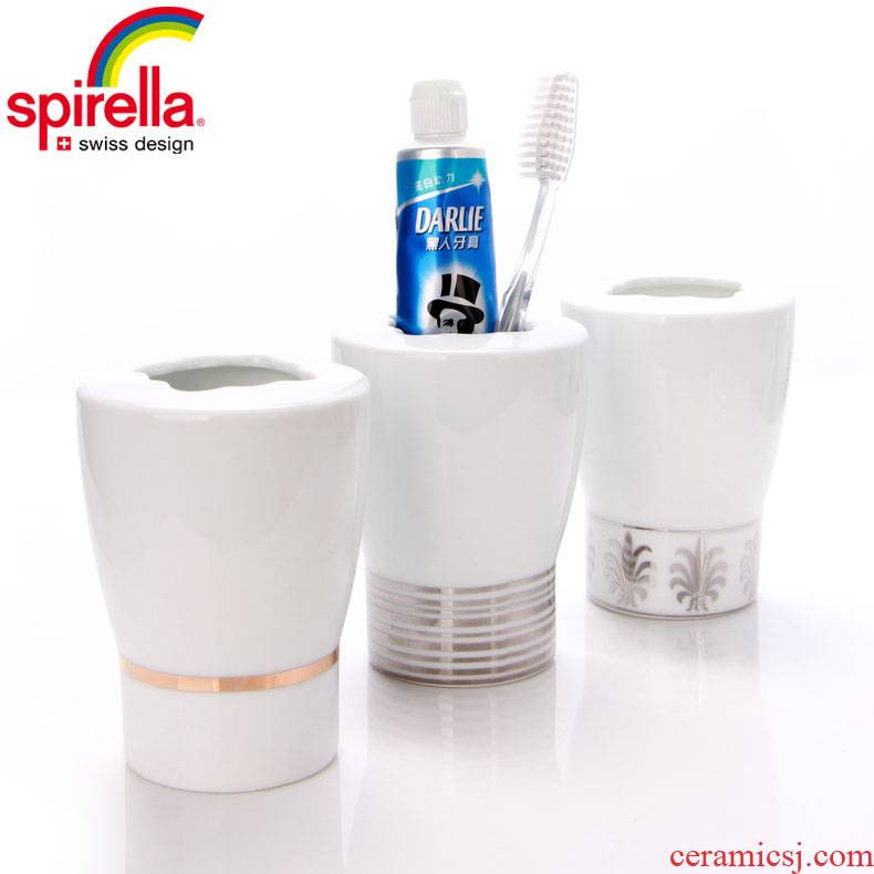SPIRELLA/silk pury creative suit Swiss ceramics gold stripe ceramic bathroom toothbrush rack European - style mouthwash