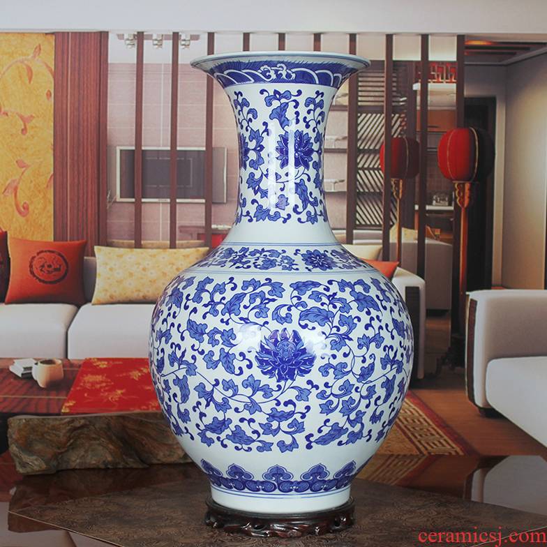 Blue and white porcelain of jingdezhen ceramics bound branch lotus landing a large vase household act the role ofing is tasted furnishing articles sitting room hotel company