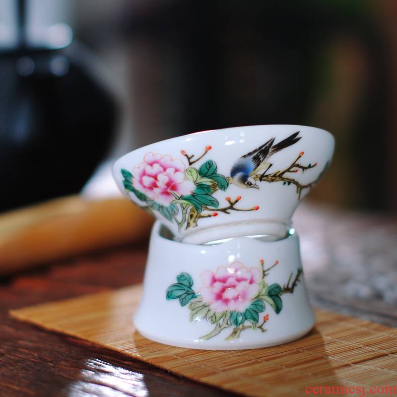 Jingdezhen ceramic kung fu tea set with parts hand - made painting of flowers and tea tea strainer screen pack tea strainer)
