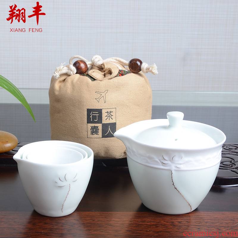 Xiang feng crack glass ceramic kung fu tea set single travel office personal kung fu tea tea teapot teacup