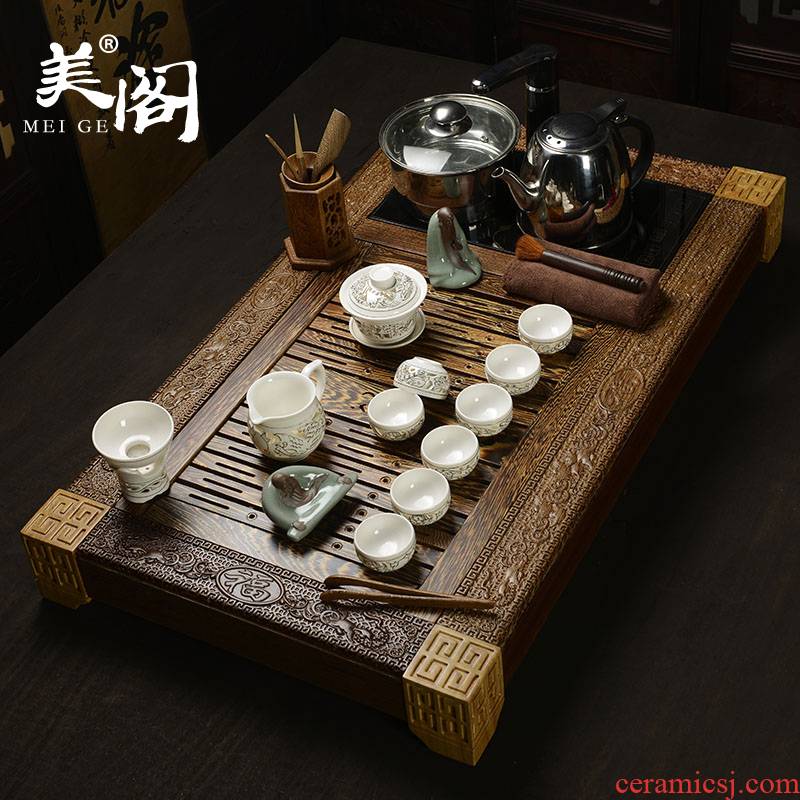 The cabinet carved wenge hua limu tea tray was kung fu tea set a complete set of induction cooker celadon your up roars
