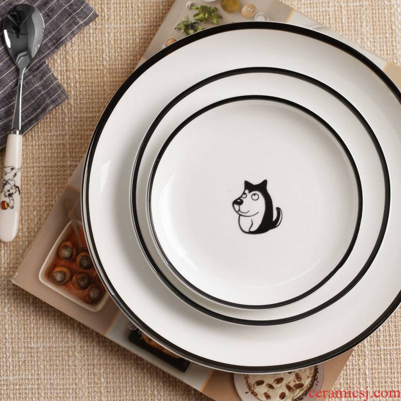 Cartoon dog creative household utensils steak dinner plate plate of pasta/dish plate round flat ceramic plate