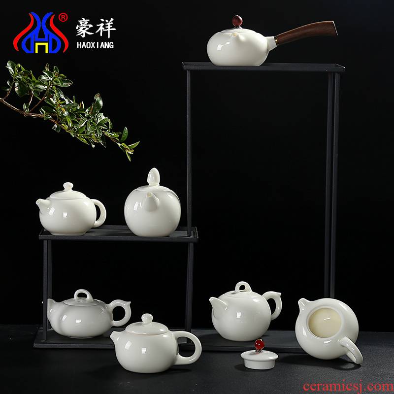 Howe auspicious dehua white porcelain ceramic filter single pot teapot kung fu tea set jade porcelain teapot household xi shi pot
