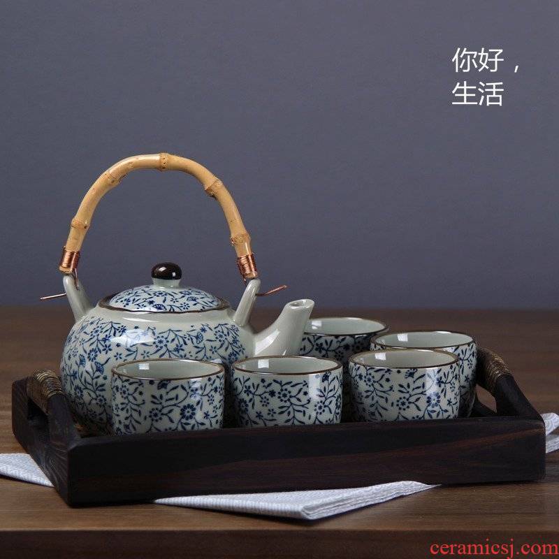 Restoring ancient ways and the four seasons under glaze color porcelain kung fu tea cups girder teapot tea set gift box