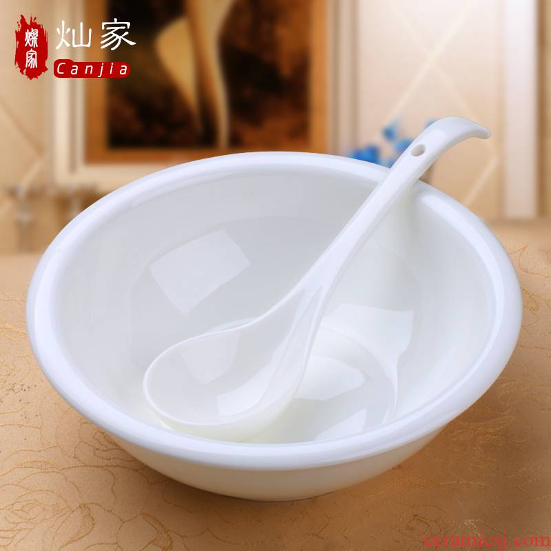 Pure white ceramic big bowl of soup pot rice basin deep bowl restaurant hotel tableware terms powder product pan spoon at your job