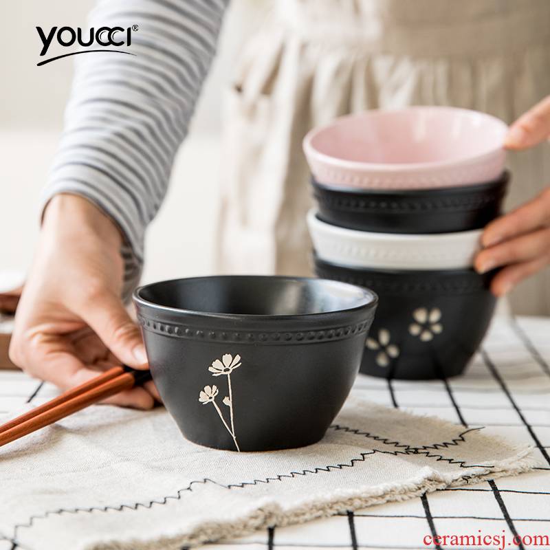 Creative ceramic rice bowl Japanese tableware porringer household porridge Korean salad bowl 4.5 inches for the job