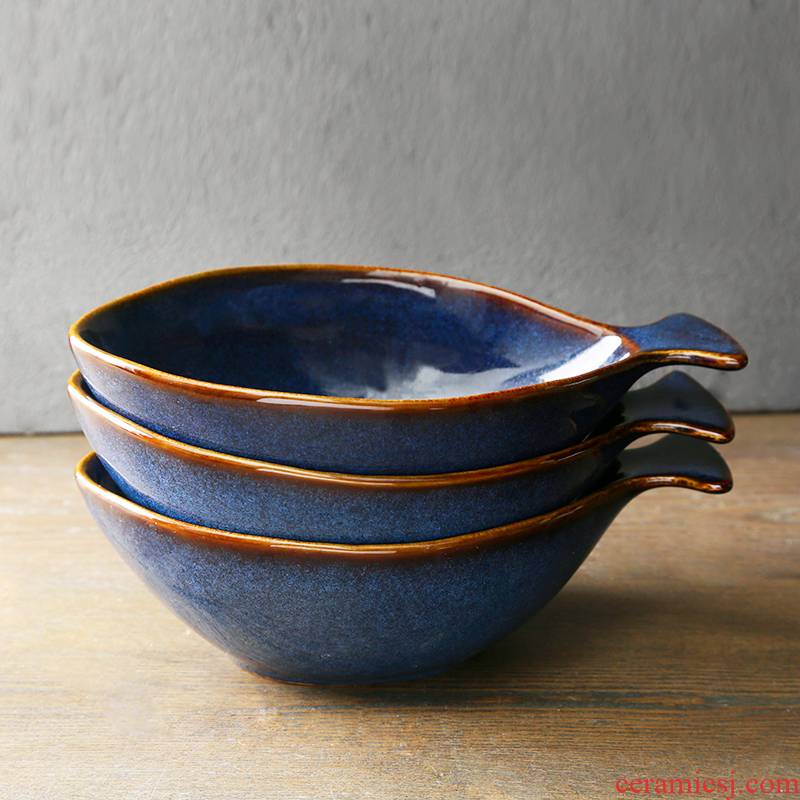 Creative cartoon fish bowl bowl tableware household small bowl, lovely fruit dessert bowl of oatmeal for breakfast ceramic bowl