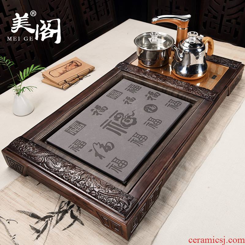 Beauty cabinet automatic ceramic tea tray was real wood panels of household of Chinese style tea table tray tea tea set four unity