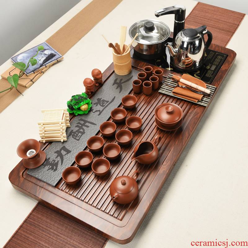 ZongTang ceramic cup pot induction cooker purple sand tea set household kung fu tea tea solid wood tea tray