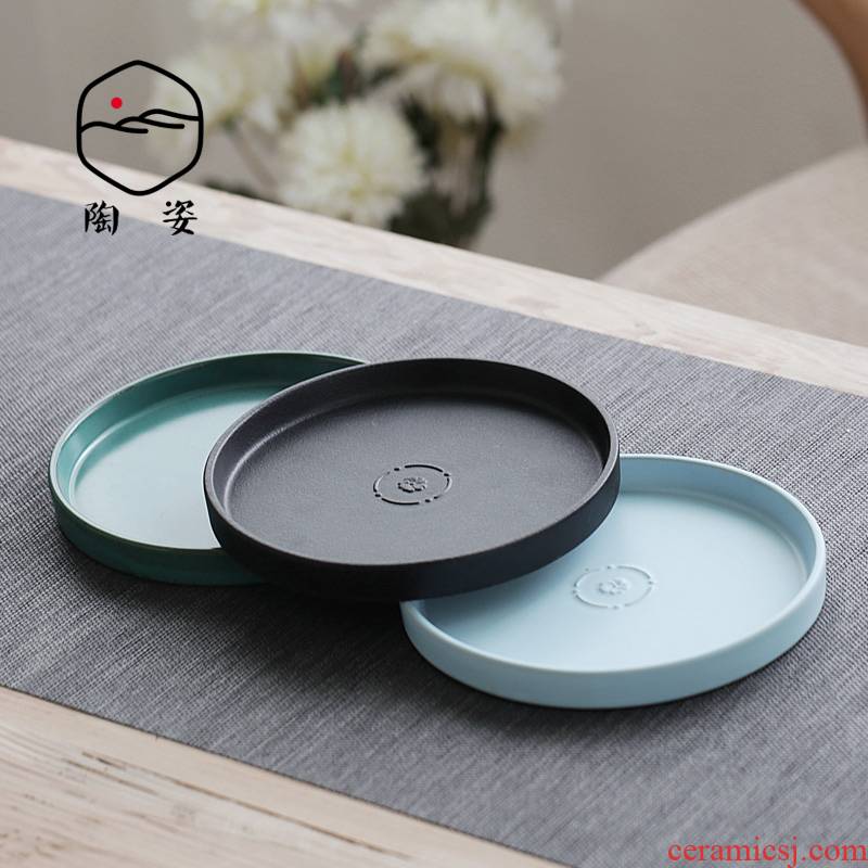 Japanese ceramics kung fu tea tea tray was contracted small round saucer dry mercifully tea tea pot bearing mini home