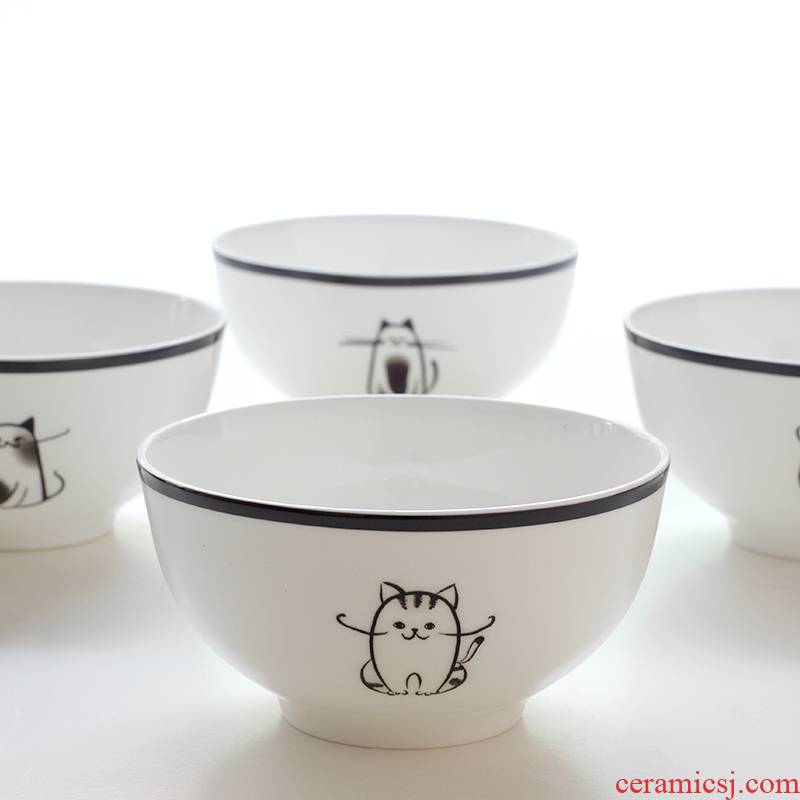 Classic black express cartoon ceramic rice bowl to eat bowl bowl cutlery set