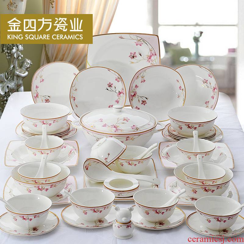 Gold square Jin Qiangwei 50 heads of household ipads porcelain tableware suit ceramic tableware dishes suit ipads China