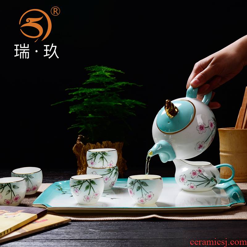 Handwritten Chinese tea sets, small household teapot sitting room creative ipads China tea set gift box afternoon tea tea set
