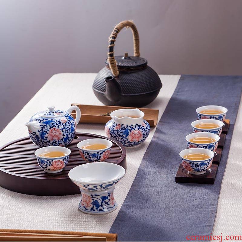 Jingdezhen high - white hand - made six people with ceramic tea set tea kungfu tea cups of a complete set of the teapot