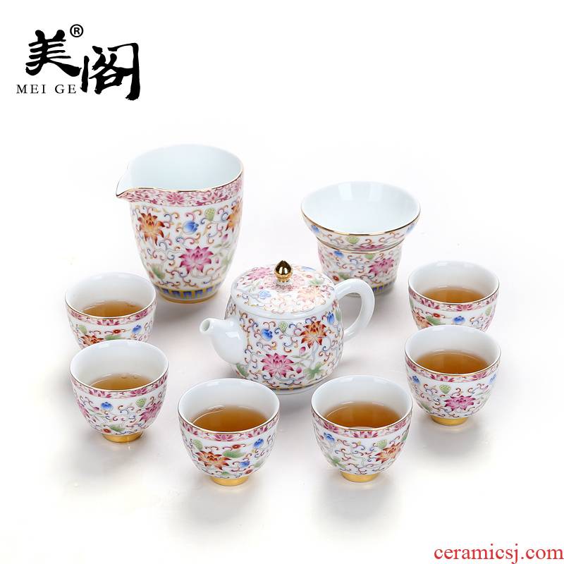 Beauty cabinet tureen tea cup of household of Chinese style kung fu tea set a complete set of colored enamel porcelain teapot tea tea taking