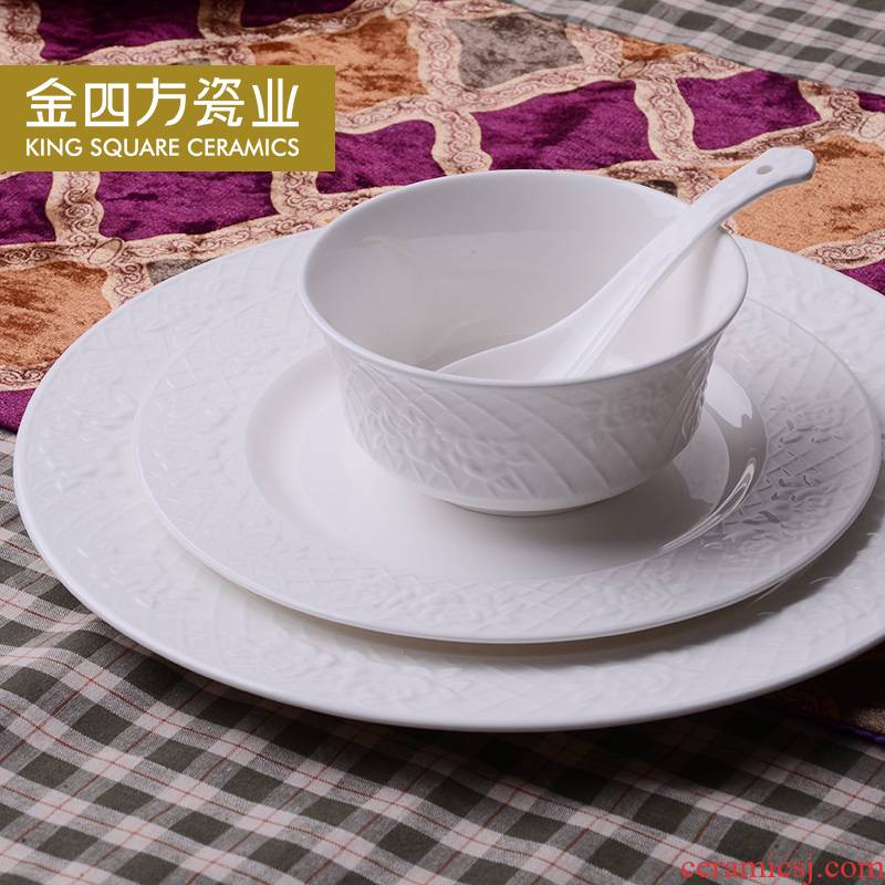 Chinese style household anaglyph rose, pure white ipads bowls disc plate tableware suit creative dishes combination suit