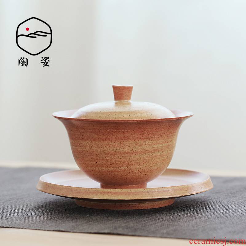 Checking pottery tureen coarse pottery three cups to tureen Japanese tea feng dehua ceramic large - sized tureen