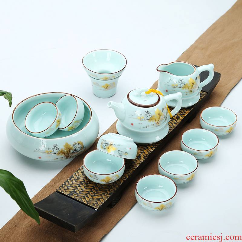 Friends is a complete set of kung fu tea set celadon tea with tea cups to wash the teapot tea sea gift boxes