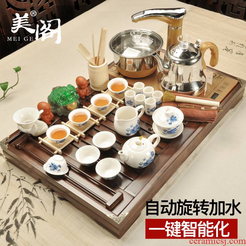 Beauty cabinet fully automatic four one household kung fu tea tray was real wood tea set purple ceramic teapot tea cups suits for