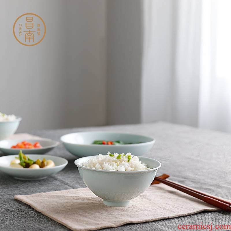 Prosperous southern dishes suit jingdezhen shadow blue its household of Chinese style bowl dish plate heat insulation ceramic dishes pure color