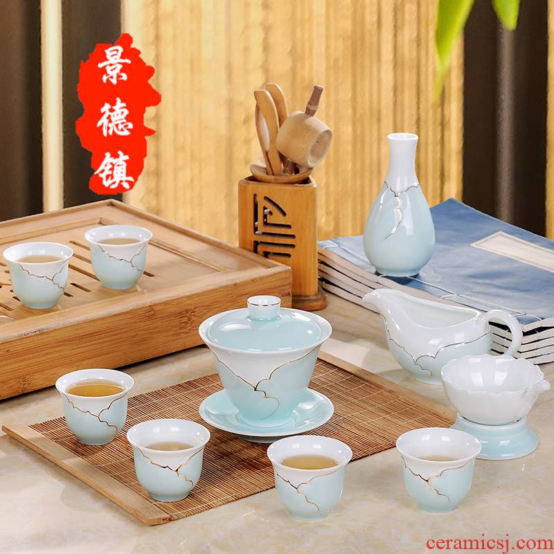 Ceramic tea set manually kung fu tea set jingdezhen Ceramic GaiWanCha way home a gift of a complete set of tea sets