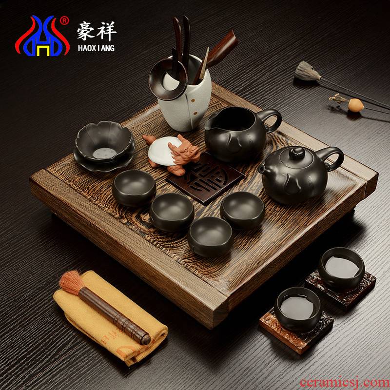 Howe auspicious wenge wood four square the draw - out type tea tray tea saucer simplicity of a complete set of violet arenaceous kung fu tea set