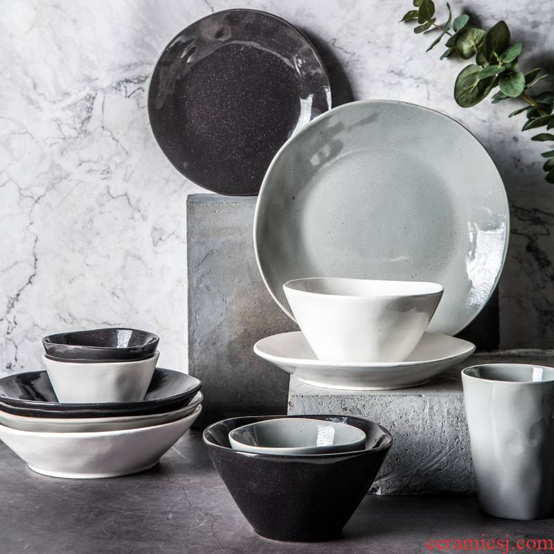 Scandinavian simple retro irregular continental Japanese household ceramic disc western - style food dish plate plate plate