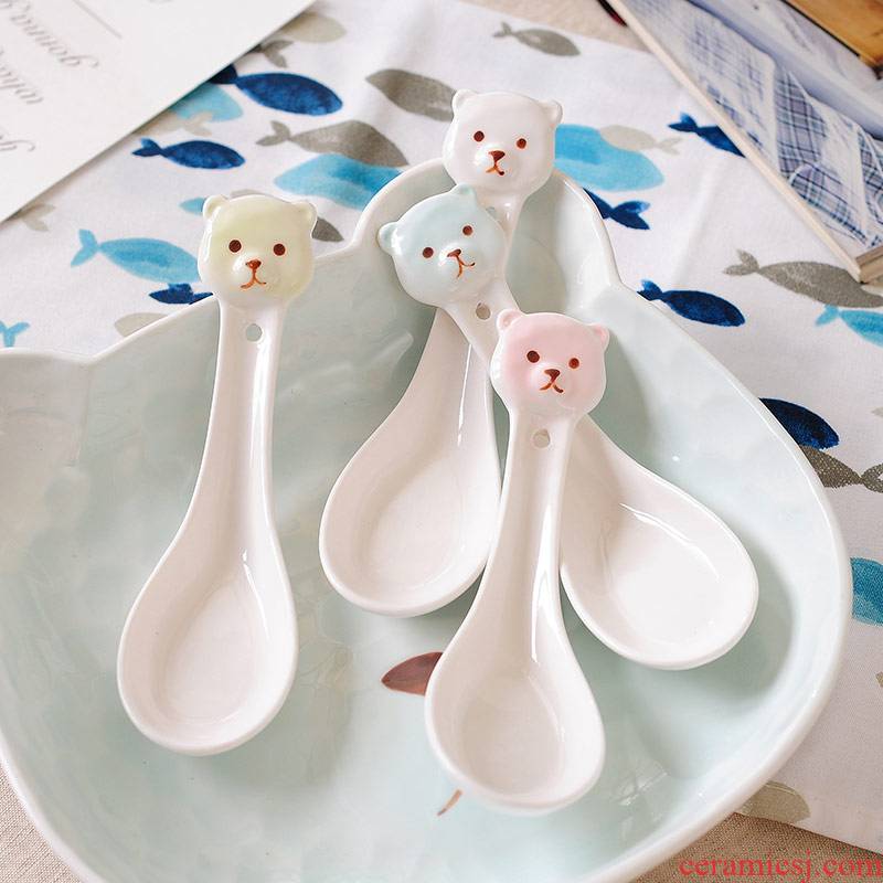 Creative mywood ceramic spoon cartoon bear the ladle household spoon stir spoon run porcelain spoon coffee milk