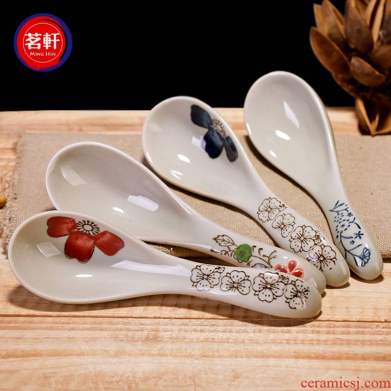 Jingdezhen Japanese under the glaze color small spoon, ceramic dinner spoon practical ultimately responds soup spoon, run out of household tableware