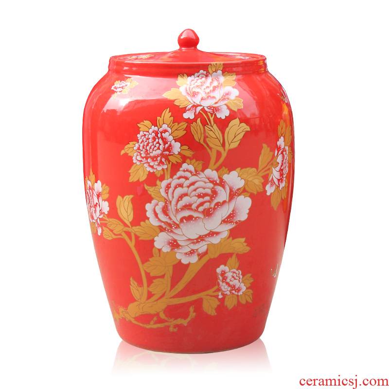 Z015 jingdezhen ceramic barrel with cover ricer box storage tank ceramic household barrel pastel barrel