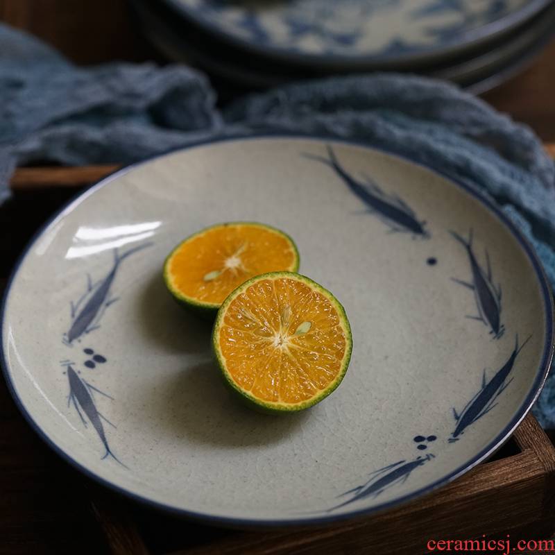Jingdezhen porcelain tableware with 0 8 inch creative flat circular plate under the glaze color hand - made ceramic platter