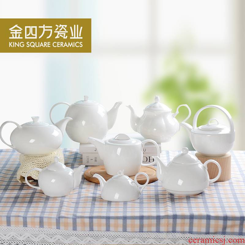 Gold square pure white ipads porcelain kung fu tea pot tangshan ceramic teapot household utensils creative hand coffee pot