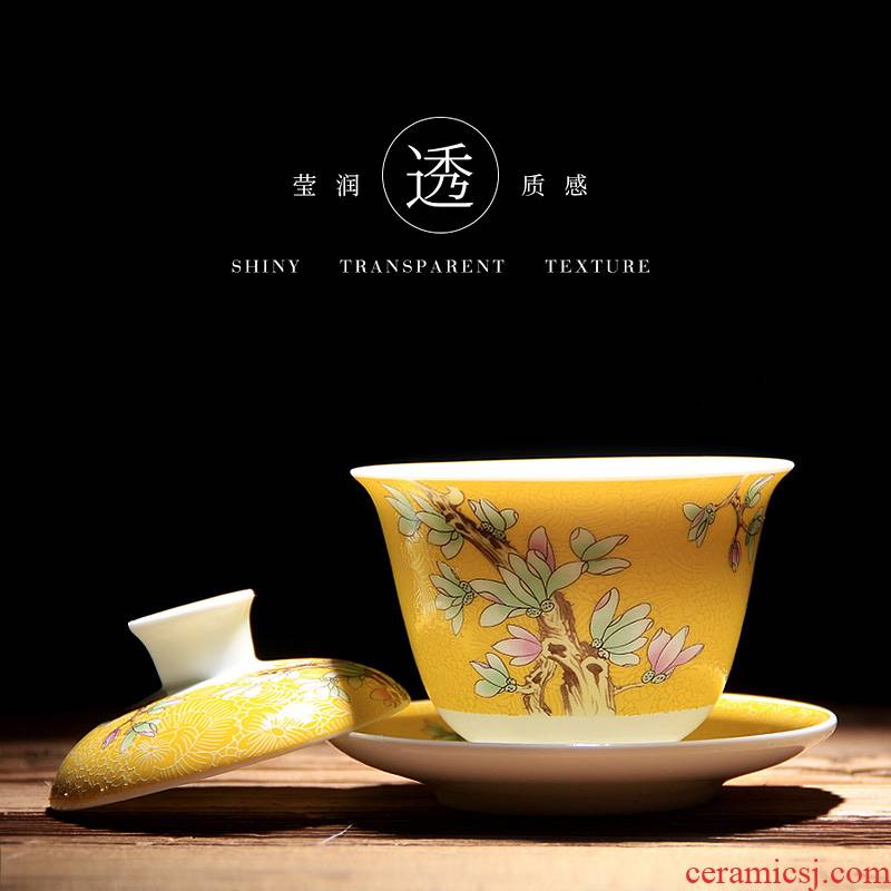 Mingyuan FengTang grilled ceramic tureen kung fu tea set hand - made gradient spend three to tureen large tea cups tea bowl