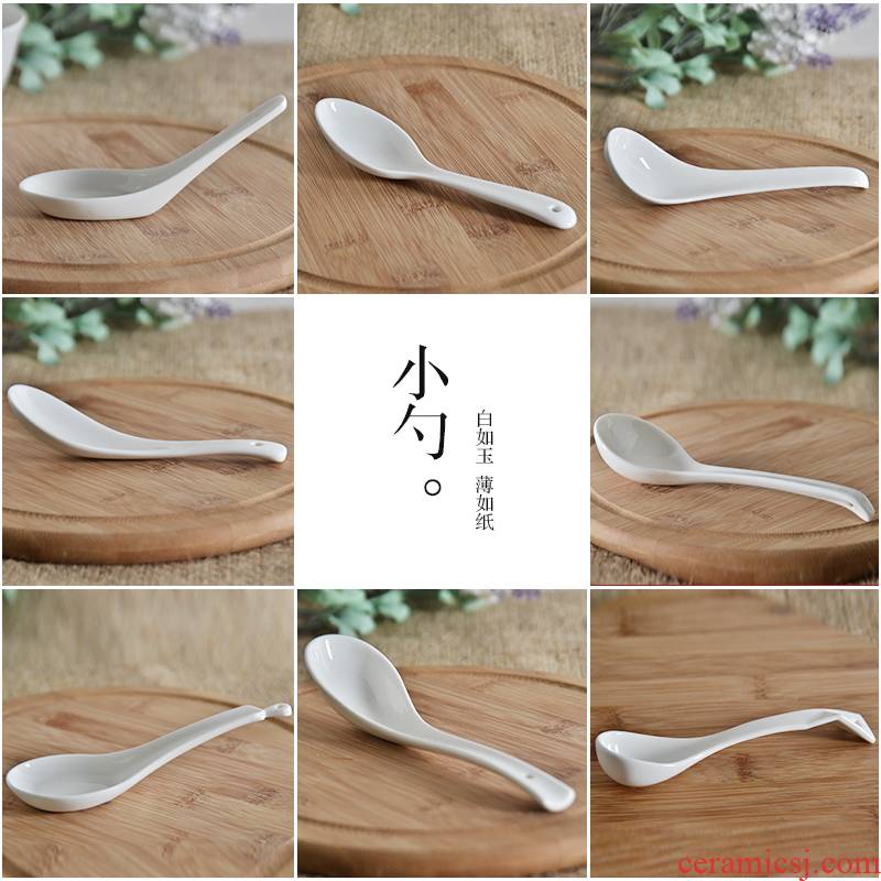 Gold square pure white ipads porcelain run son lovely big run small spoon, round long handle ladle ceramic coffee spoons condiment spoon