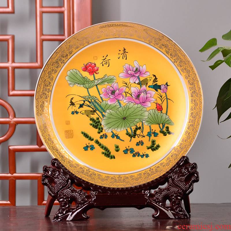 Jingdezhen ceramics decoration plate see colour yellow bottom load the qing office sitting room porch hang dish rich ancient frame furnishing articles z9