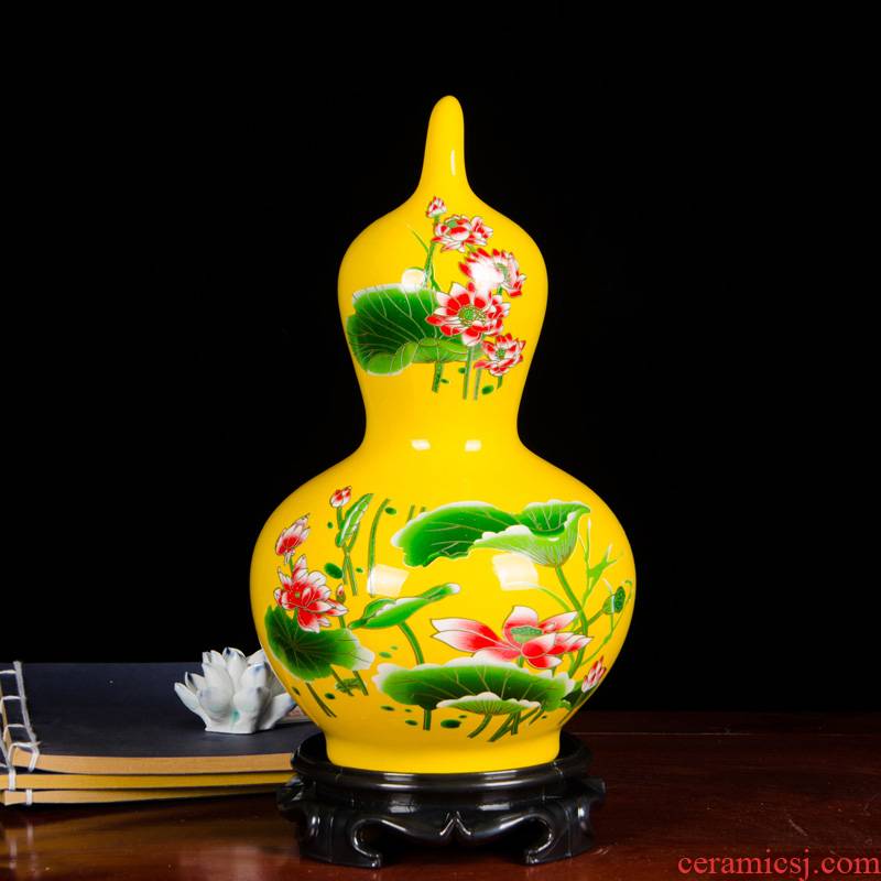 Jingdezhen chinaware bottle gourd yellow lotus flower arranging home sitting room ark adornment handicraft furnishing articles trumpet