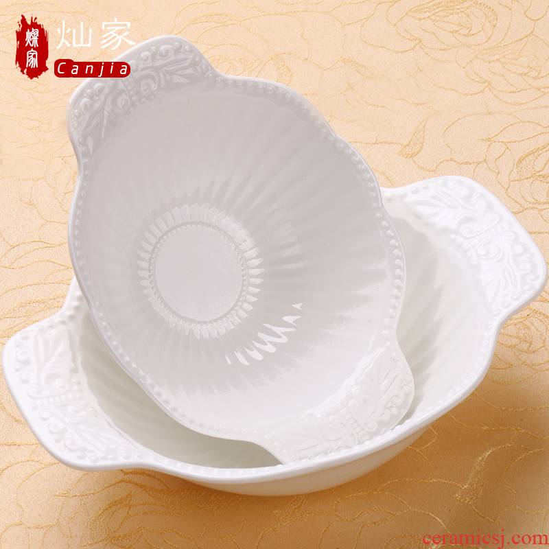 European ideas white porcelain porcelain pottery and porcelain bowl dessert bowl of embossment tableware salad bowl of soup bowl