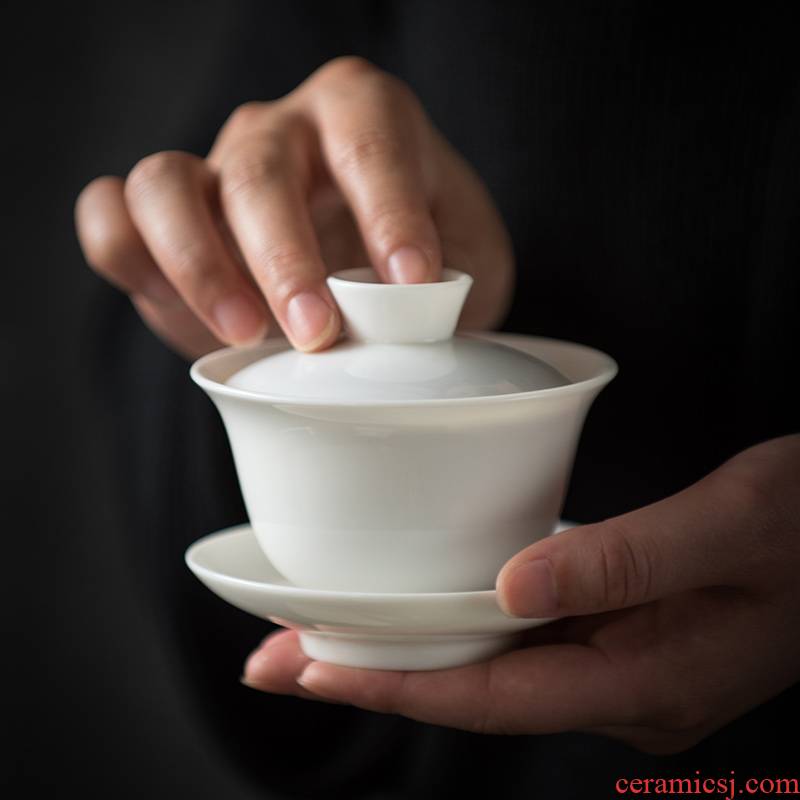 Jade porcelain tureen ceramic cups large three to make tea bowl kung fu tea set to bowl bowl of dehua yu fat white porcelain