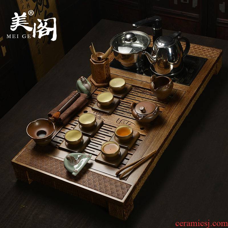 Beauty cabinet wenge hua limu tea tray was kung fu tea set four unity induction cooker household ceramic celadon your up