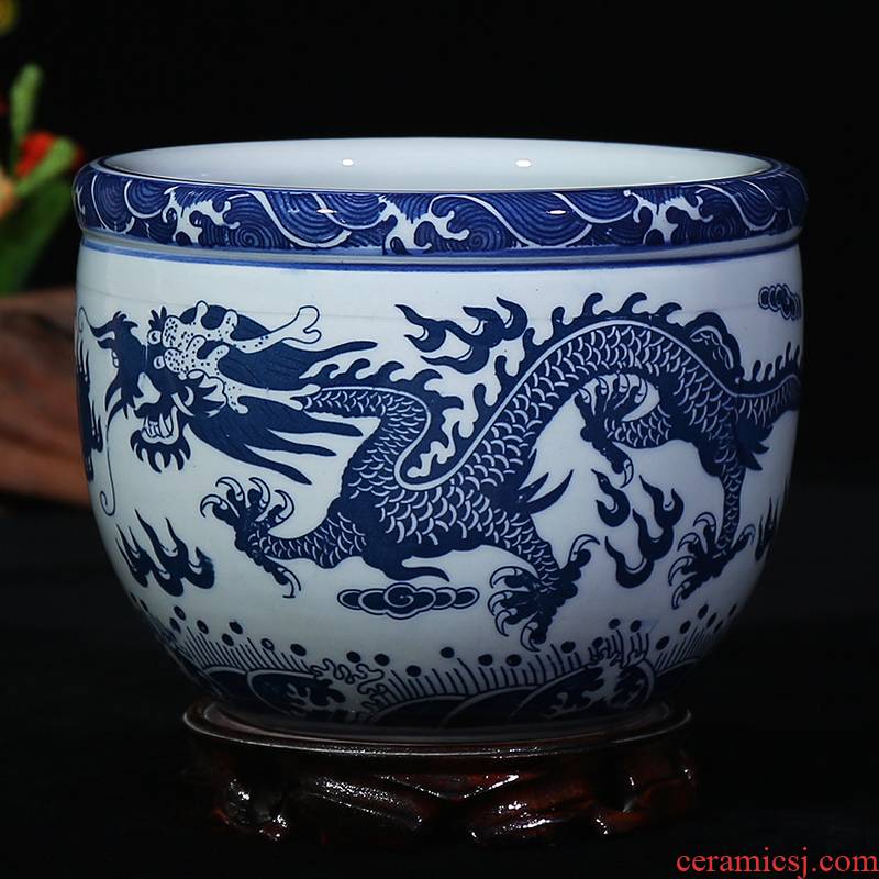 Blue and white porcelain of jingdezhen ceramics decoration cylinder storage tank sundry as cans sitting room place flowerpot dragon playing the study bead