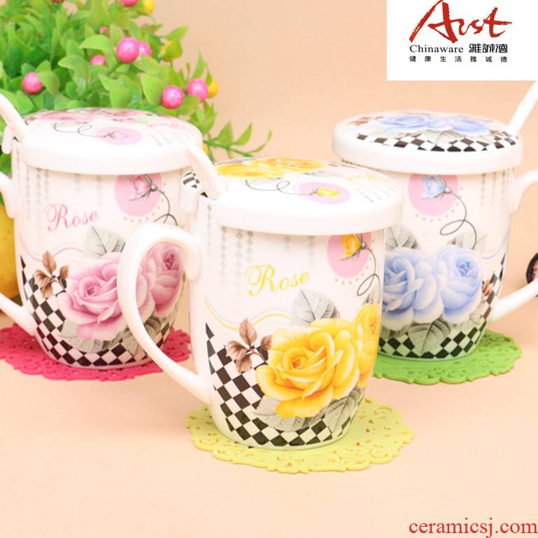 Arst/ya cheng DE pattern mark cup cartoon with ladle cover cup, coffee cup with a cup of milk cup ceramic cup