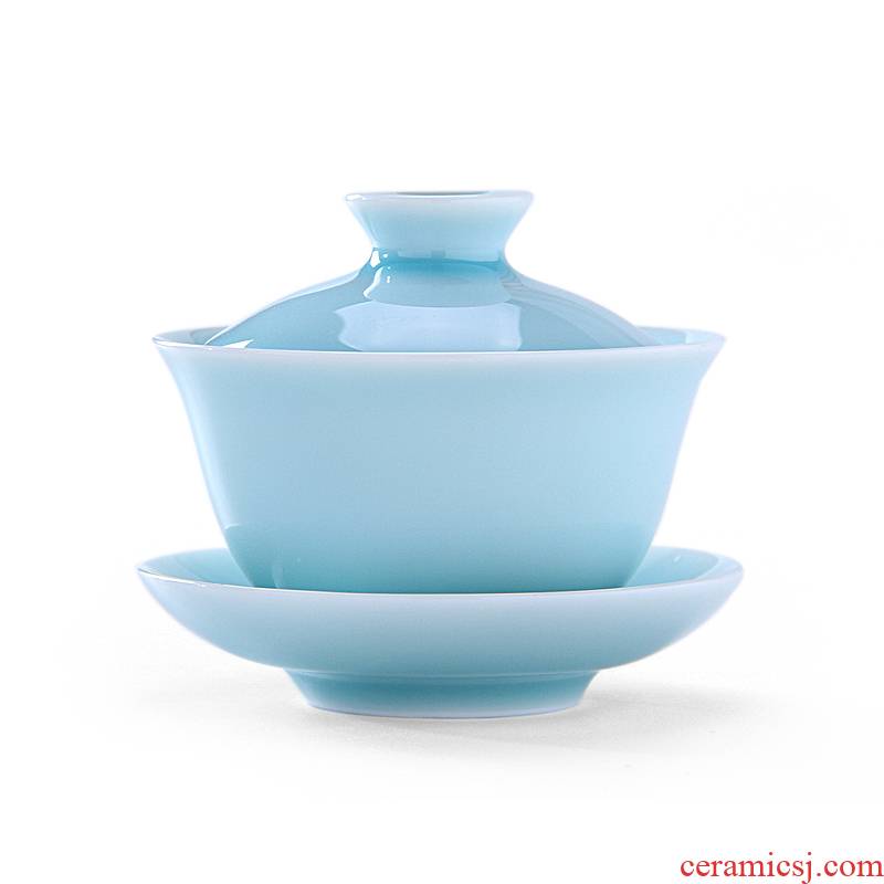 Mingyuan FengTang little kwai celadon ceramics tureen three bowls of kung fu tea tea bowl worship guanyin tea bowl powder blue