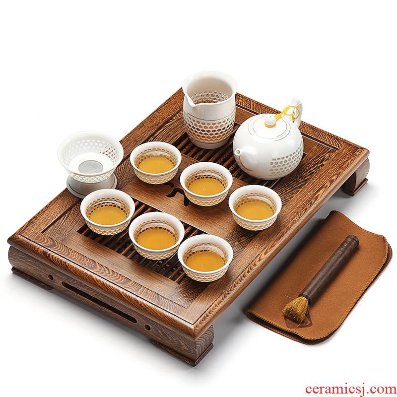 A complete set of violet arenaceous the drawer solid wood, small and exquisite kung fu tea tea chicken wings wood tea tray was the home of tea set