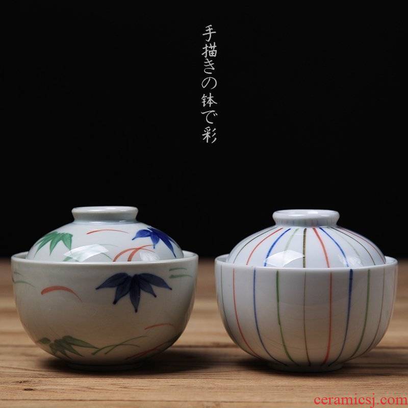4.5 inch tureen Japanese under the glaze color creative hand - made ceramic tableware dessert bowl of porridge porridge with cover your job