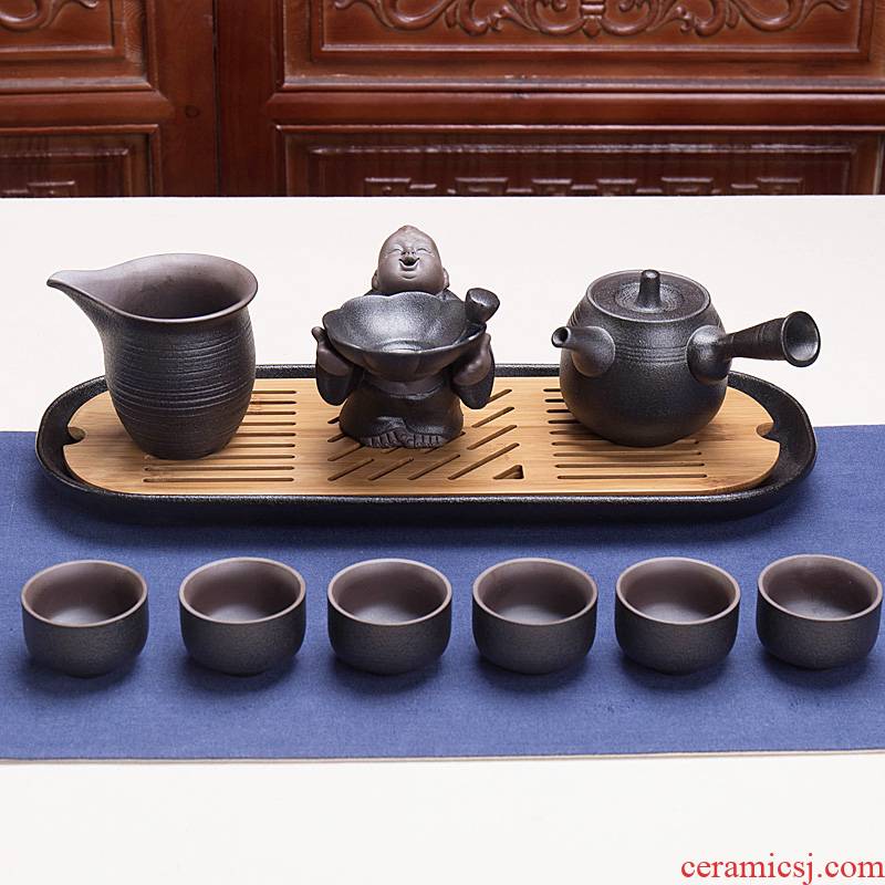 Zen tea tray of black tea set black color restoring ancient ways of a complete set of clay kung fu tea pot set of tea cups