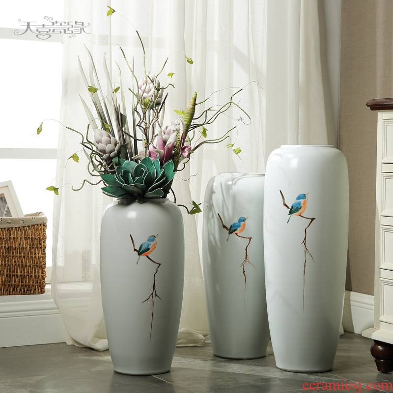 Jingdezhen ceramic floor decoration I and contracted sitting room of new Chinese style of the big vase household TV ark, flower arranging furnishing articles